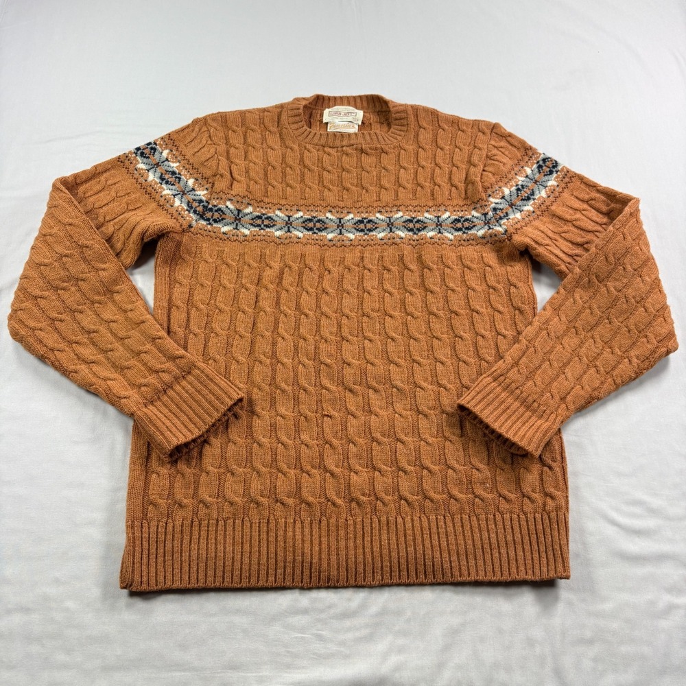 Vintage Lord Jeff Sweater Mens Medium Brown Cable Knit Pullover Stretch USA Made